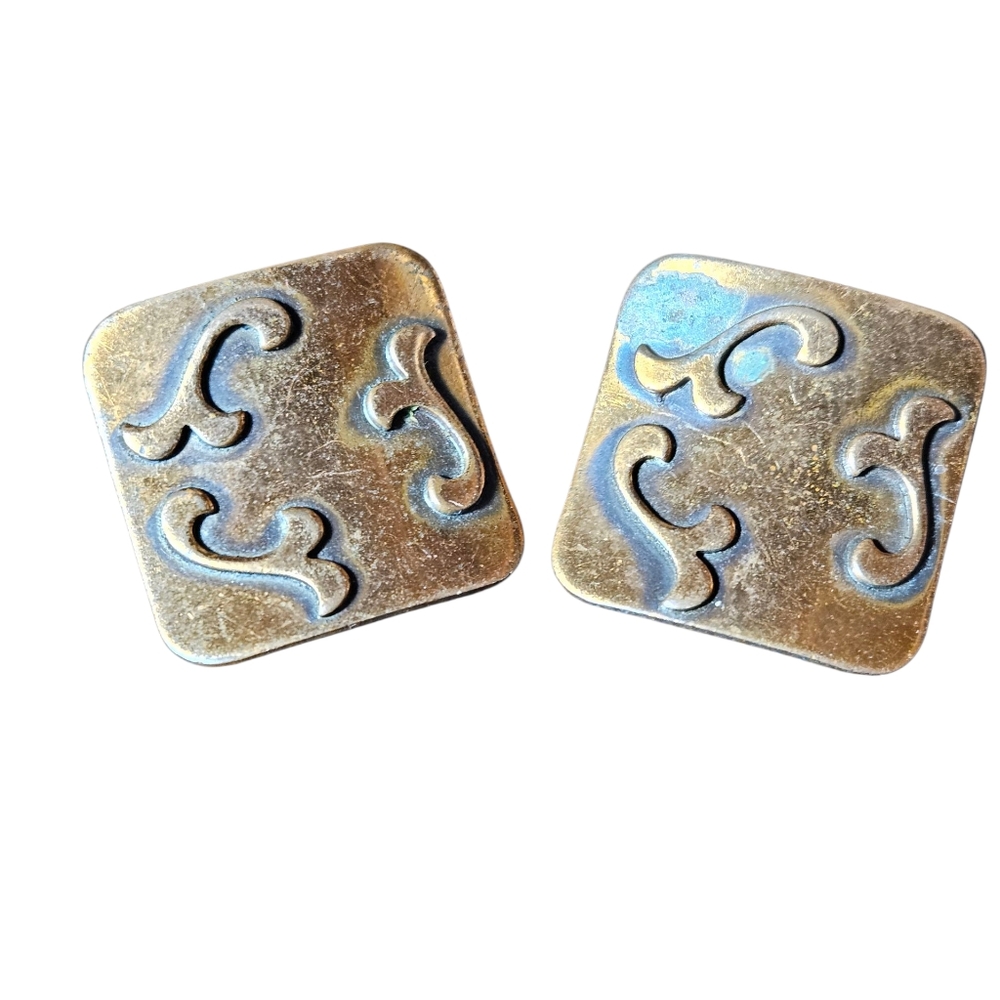 Vintage Square Gold and Blue Earrings
